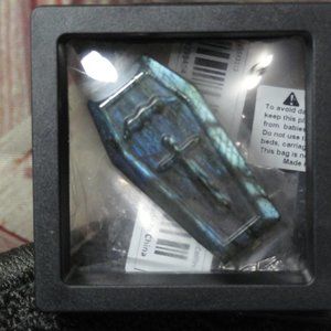 Labradorite Coffin carved Cross and Bat, in case~NWOT~awesome color, U…